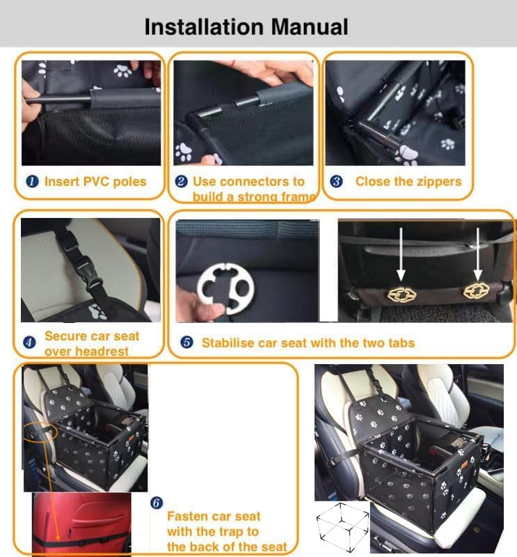 Premium Waterproof Dog Car Seat Booster - Safe and Comfortable Travel Carrier for Small Pets (Black, Standard 40x40cm)