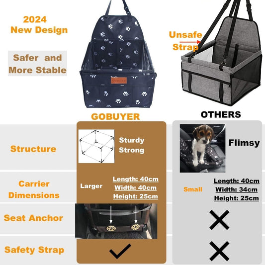 Premium Waterproof Dog Car Seat Booster - Safe and Comfortable Travel Carrier for Small Pets (Black, Standard 40x40cm)