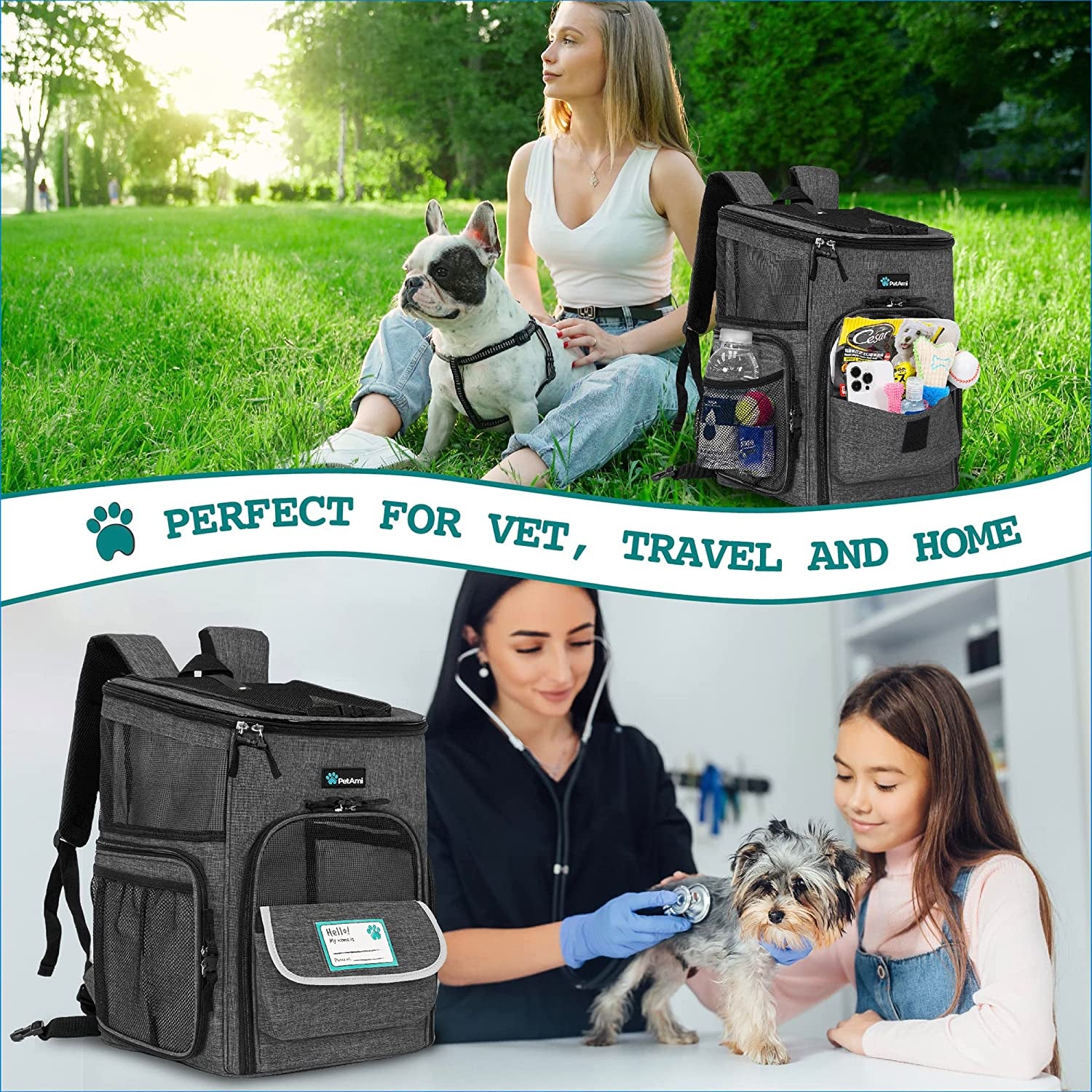 Airline Approved Dog Backpack Carrier - Ventilated Soft-Sided Cat Carrier for Travel, Hiking & Camping - Fits Pets up to 18 lbs - Charcoal