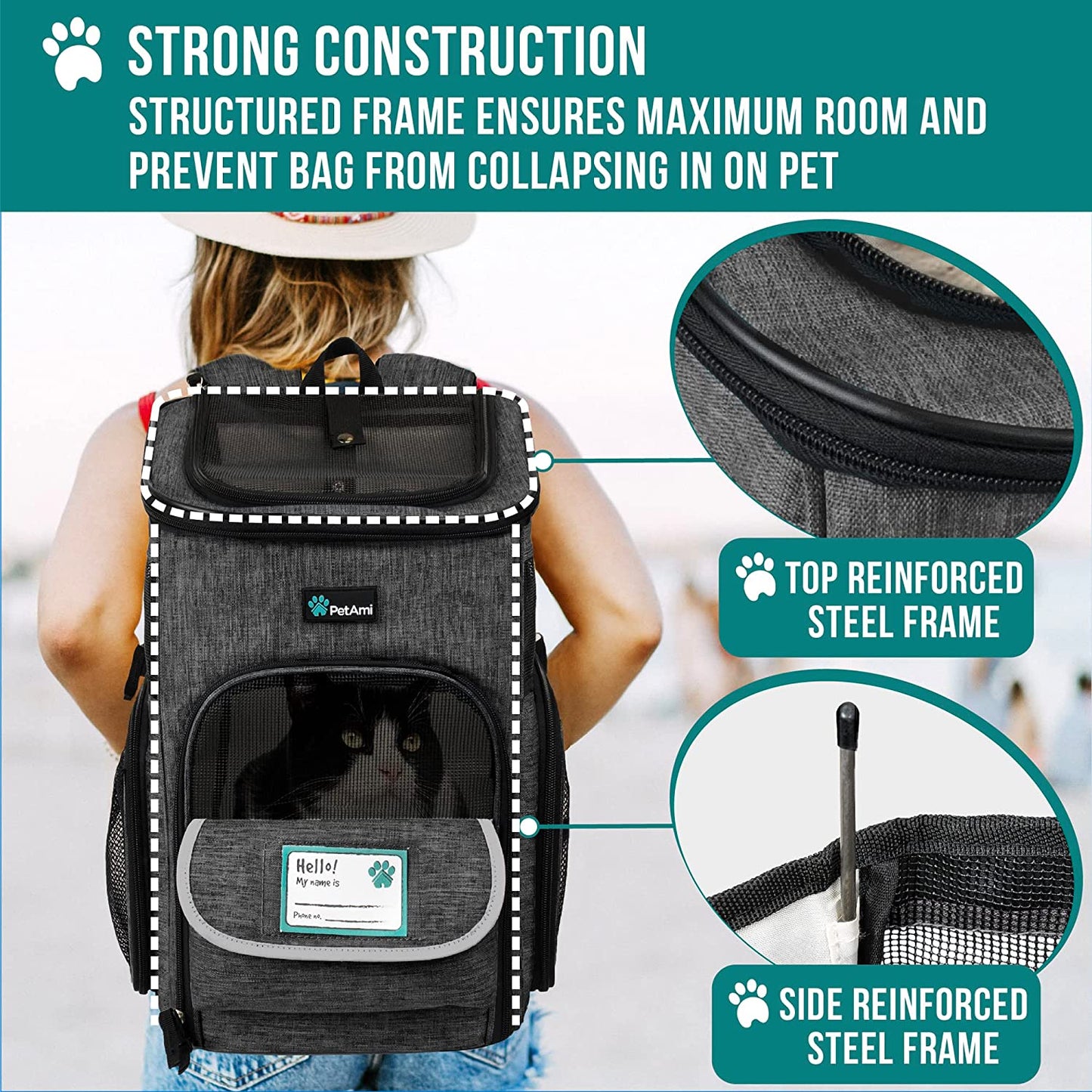 Airline Approved Dog Backpack Carrier - Ventilated Soft-Sided Cat Carrier for Travel, Hiking & Camping - Fits Pets up to 18 lbs - Charcoal