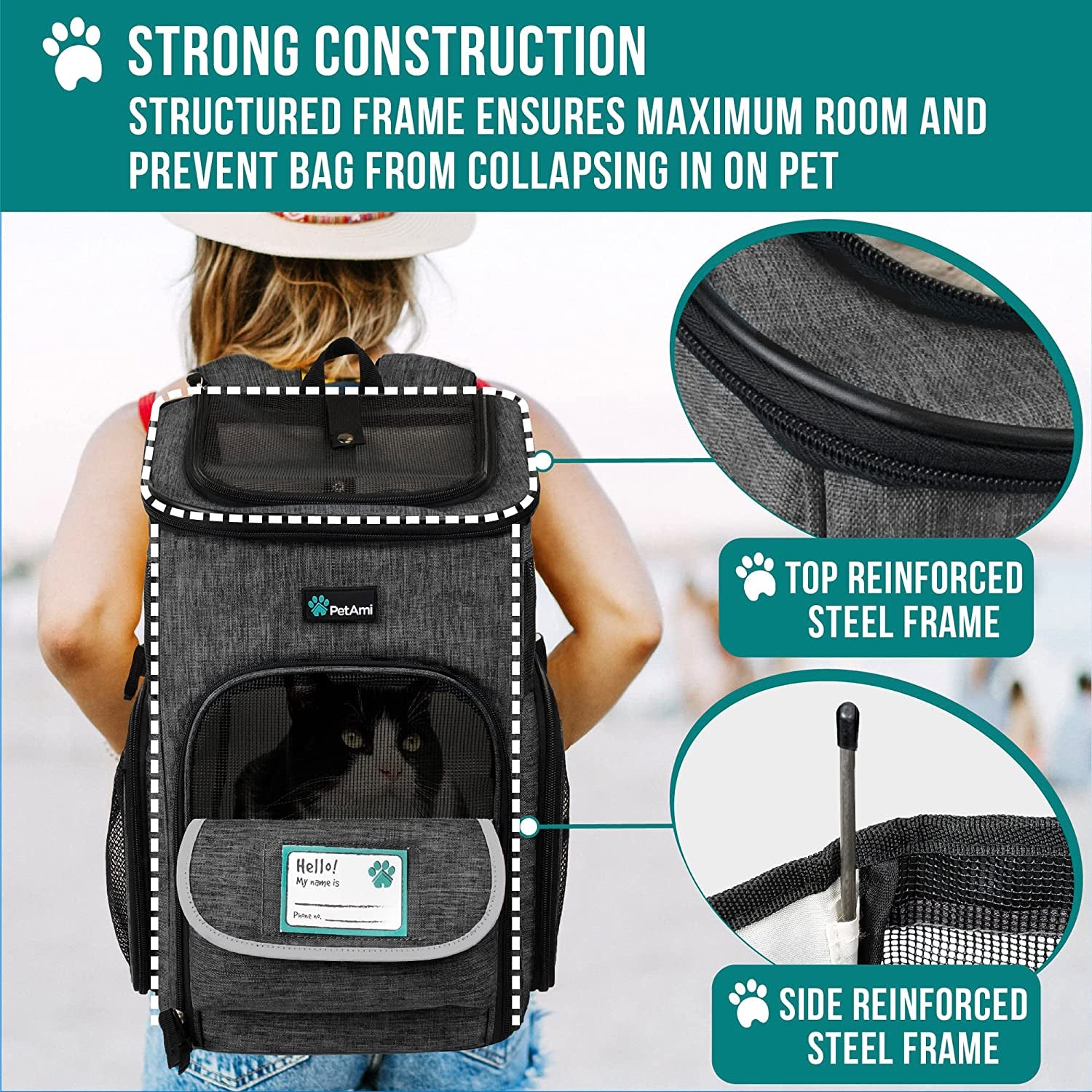 Airline Approved Dog Backpack Carrier - Ventilated Soft-Sided Cat Carrier for Travel, Hiking & Camping - Fits Pets up to 18 lbs - Charcoal