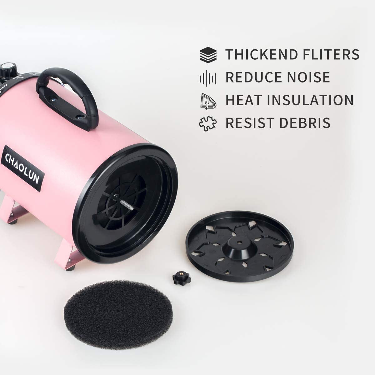 Transform Your Pet Grooming Experience with the High-Velocity Pink Dog Dryer - Adjustable Speed, Heater, 3 Nozzles & Comb Included!