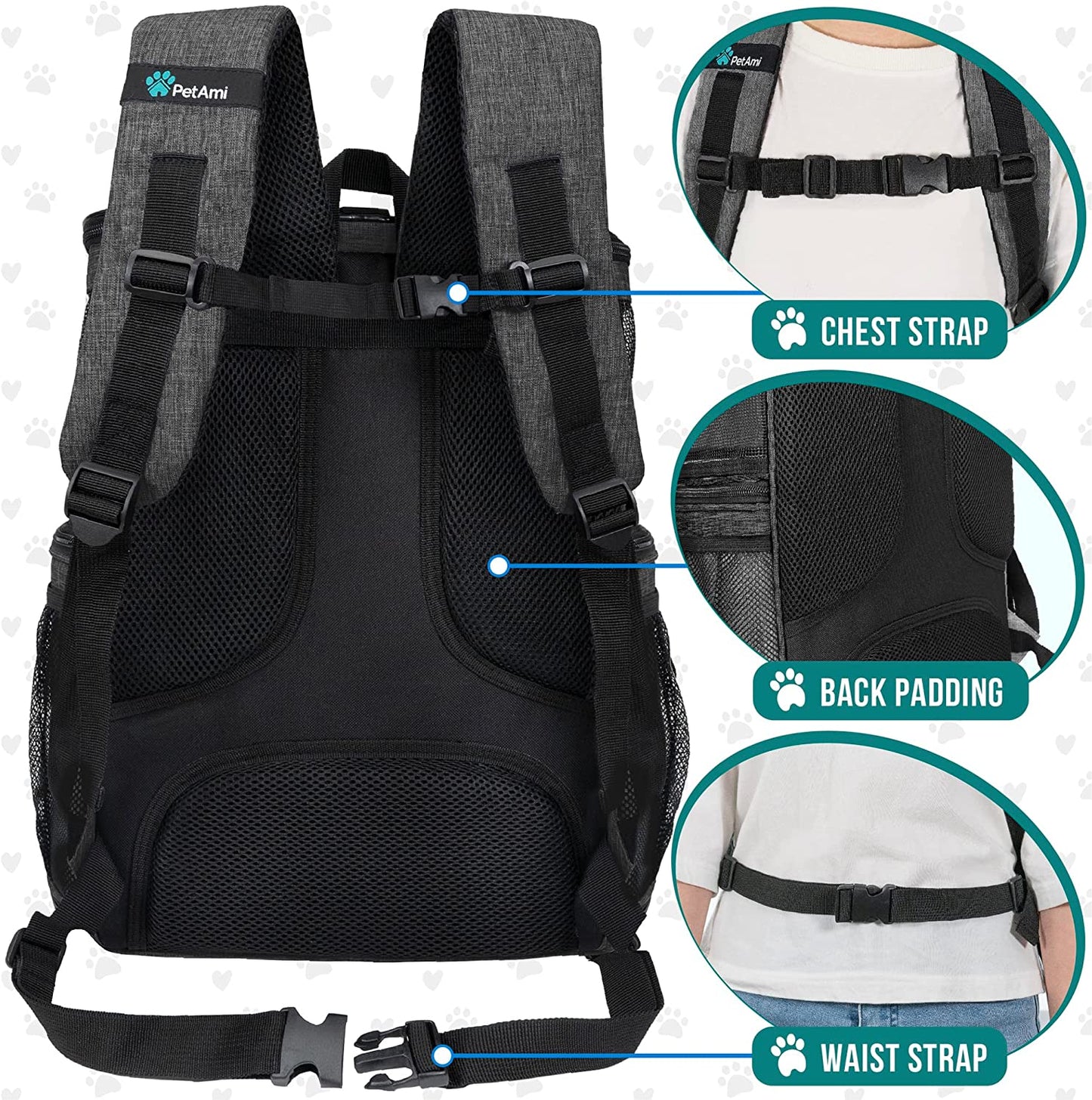 Airline Approved Dog Backpack Carrier - Ventilated Soft-Sided Cat Carrier for Travel, Hiking & Camping - Fits Pets up to 18 lbs - Charcoal