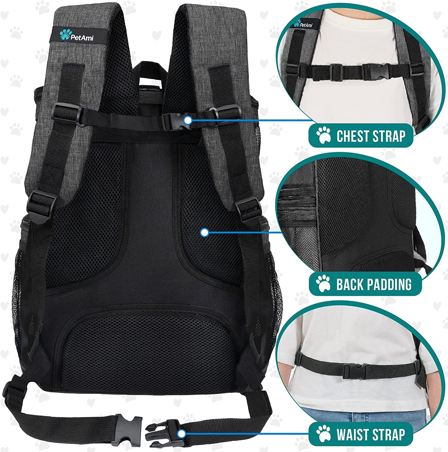 Airline Approved Dog Backpack Carrier - Ventilated Soft-Sided Cat Carrier for Travel, Hiking & Camping - Fits Pets up to 18 lbs - Charcoal