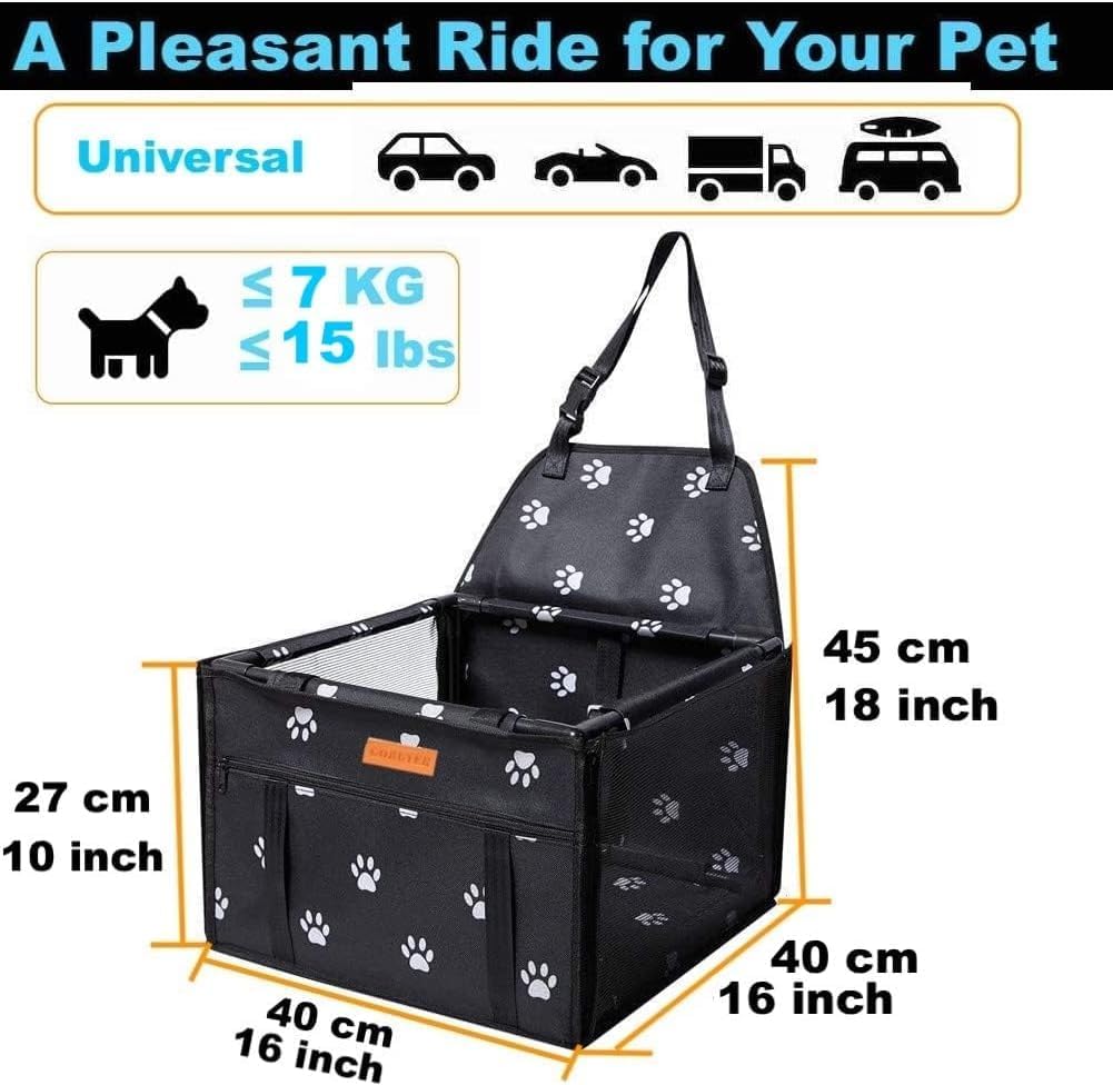 Premium Waterproof Dog Car Seat Booster - Safe and Comfortable Travel Carrier for Small Pets (Black, Standard 40x40cm)
