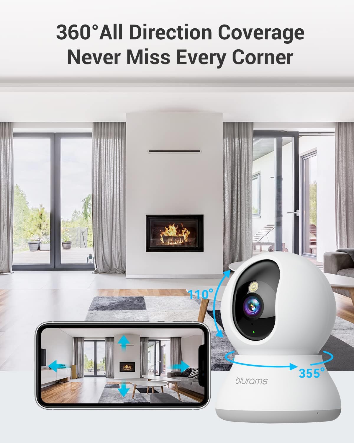 Advanced 2K Pet Camera with 360° Coverage, Color Night Vision, Motion Tracking, and Two-Way Talk - Perfect for Home Security and Monitoring Your Furry Friends!