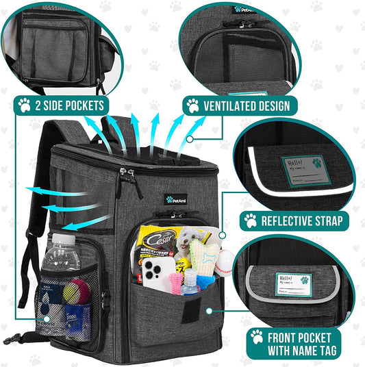 Airline Approved Dog Backpack Carrier - Ventilated Soft-Sided Cat Carrier for Travel, Hiking & Camping - Fits Pets up to 18 lbs - Charcoal