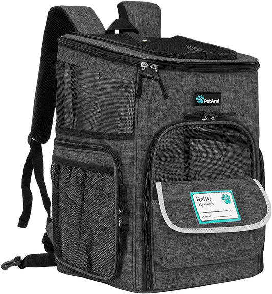 Airline Approved Dog Backpack Carrier - Ventilated Soft-Sided Cat Carrier for Travel, Hiking & Camping - Fits Pets up to 18 lbs - Charcoal