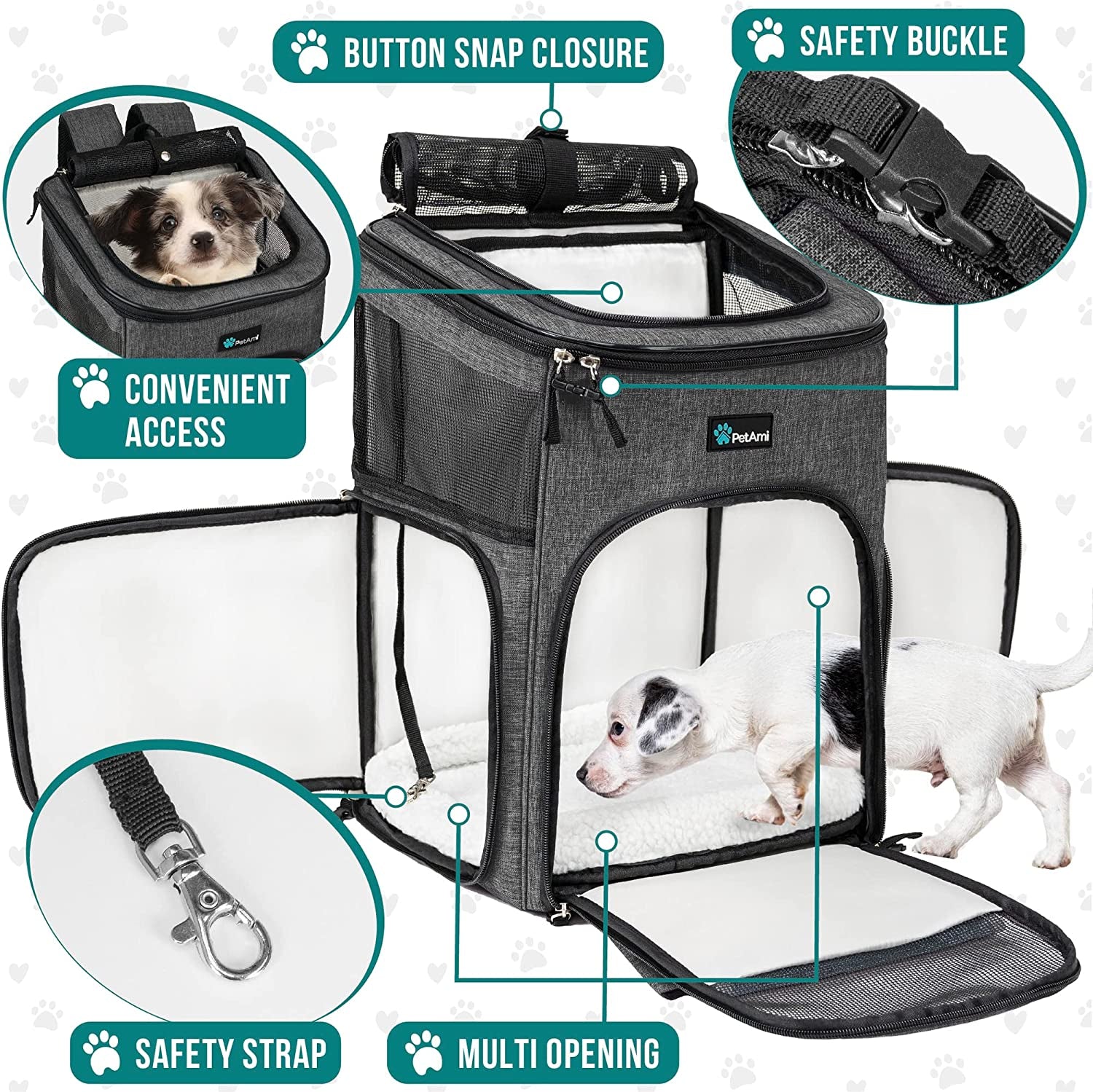 Airline Approved Dog Backpack Carrier - Ventilated Soft-Sided Cat Carrier for Travel, Hiking & Camping - Fits Pets up to 18 lbs - Charcoal